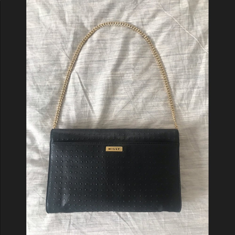 Milly Leather Purse with Gold Chain Strap